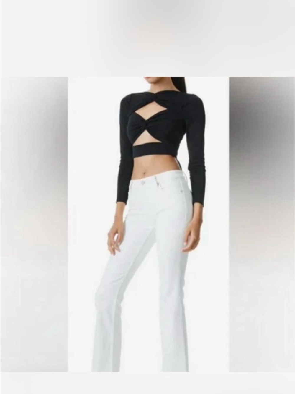 Alice + Olivia Black Long-Sleeve Twist Cutout Crop Top